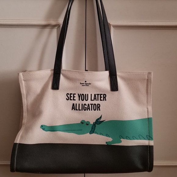 Kate Spade See You Later Alligator Canvas Tote Bag - Picture 1 of 7